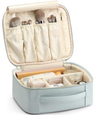Vlando Travel Makeup Bag, Large Capacity Cosmetic Bag, Makeup Brushes Blue