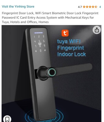 Tuya fingerprint lock- Intelligent Lock By TUYA X1 BLACK, Single Tongue