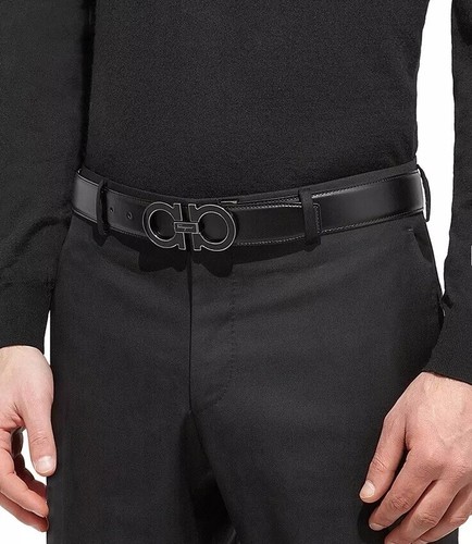 Pre-owned Ferragamo $575 Salvatore  Men's Enamel Double Gancini Leather Belt Size 36”/90cm In Black/brown