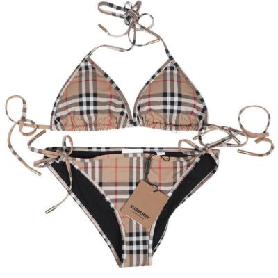 

НОВЫЙ КОМПЛЕКТ БИКИНИ BURBERRY В ВИНТАЖНОЙ КЛЕТКЕ, 2 ПРЕДМЕТА, КУПАЛЬНИК, ПЛЯЖНАЯ ОДЕЖДА, Бежевый
