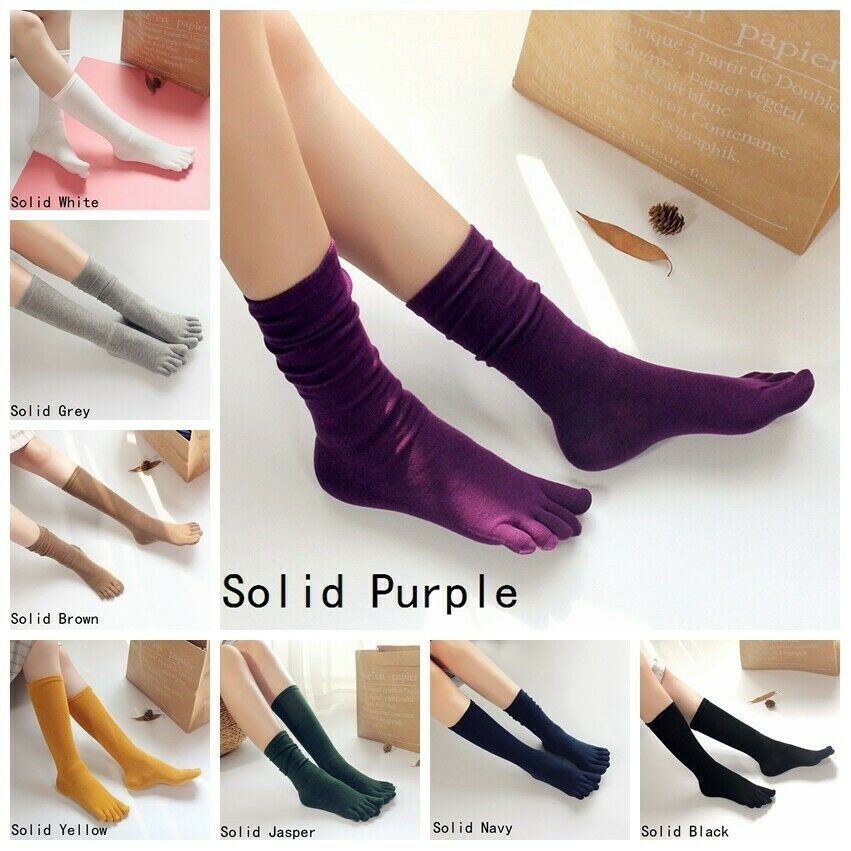2 Paires Femmes Filles Coton Mélange Cinq Doigt Chaussettes Bas Rayure Solide