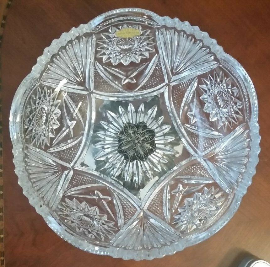 Crystal Compote w/Prisms Made in GERMANY original sticker intact NICE!