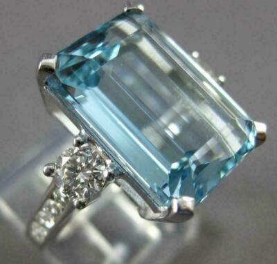 9Ct Simulated Aquamarine Engagement Solitaire Ring 14K White Gold Plated Silver.