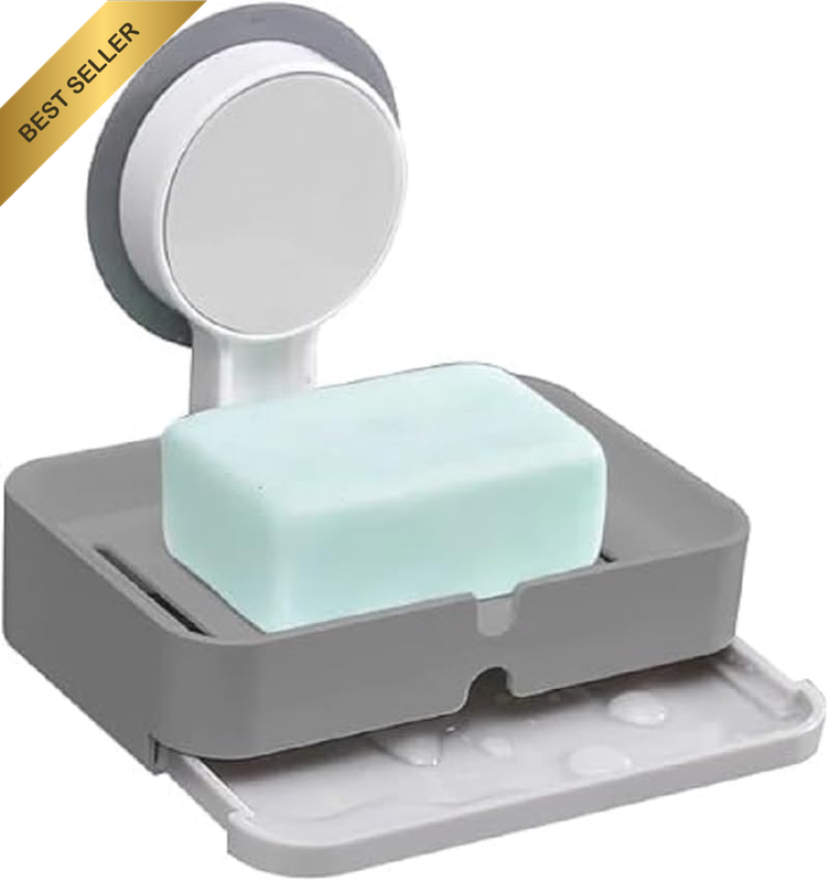 Soap Holder/Dish for Shower Wall Mounted No-Drilling Self Draining Removable Tra