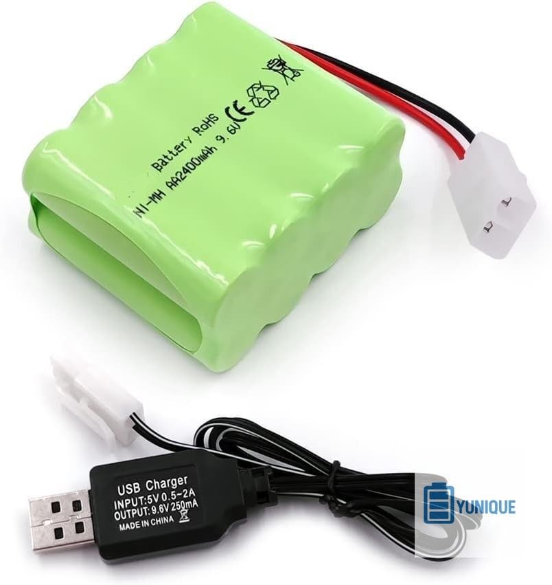 NiMH Akku 9.6V 2400mAh AA Tamiya Stecker USB für RC Autos Panzer Boote