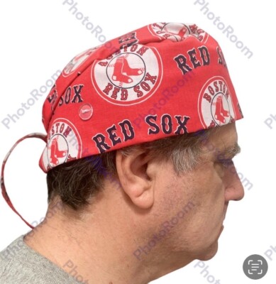 Boston Red Sox Theme Scrub Hat Cap Lab Tech Dr Nurse Vet Lab Tech Hand Made NWT