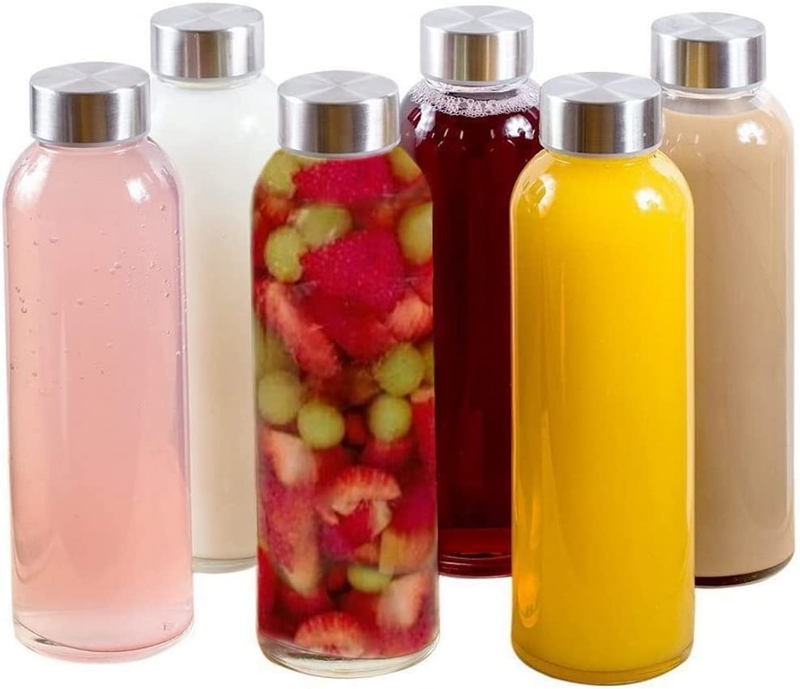 6 Pack Glass Water Bottles With Caps Heat Resistant Leakproof Beverage Container