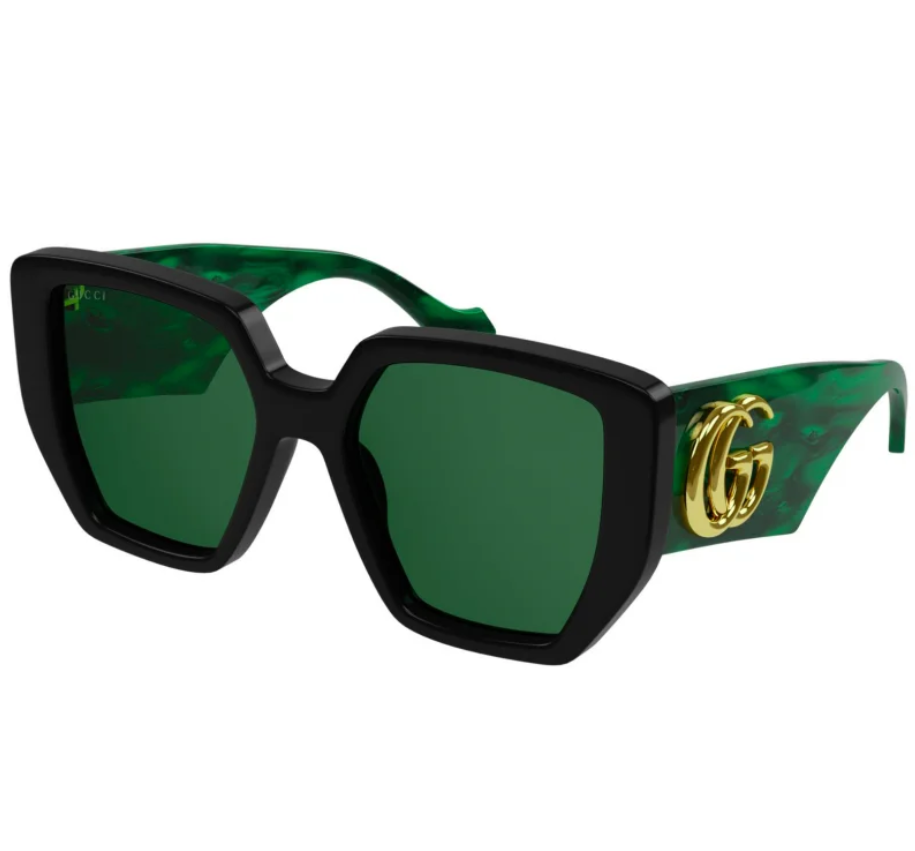 Pre-owned Gucci Gg0956s Oversized Black And Green Sunglasses