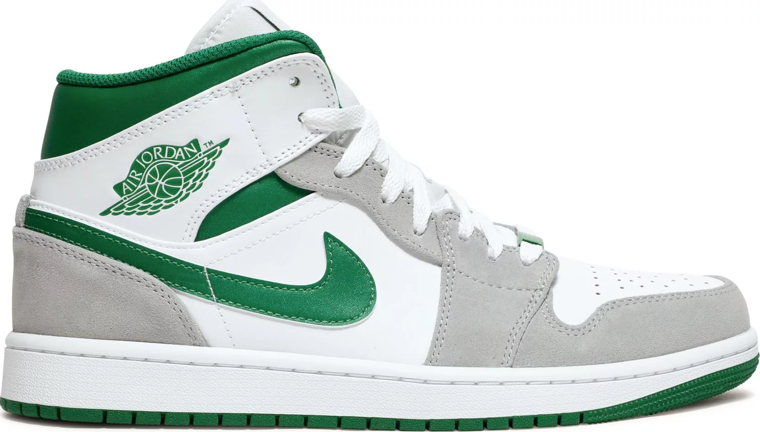 

Кроссовки Nike Air Jordan 1 Mid SE Grey Pine Green White White кроссовки DC7294-103 мужские 9, Серый, Nike Air Jordan 1