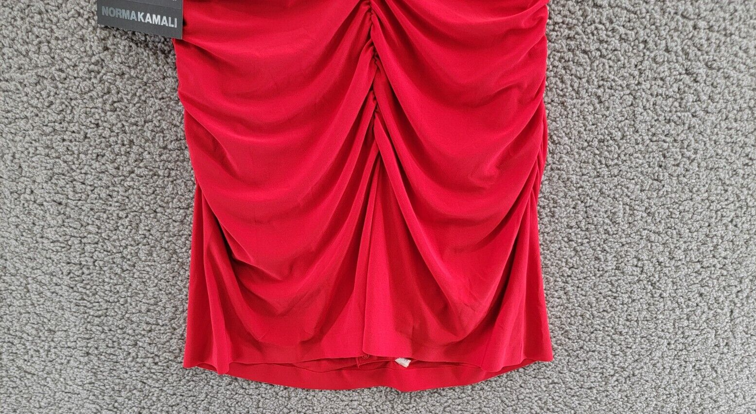 Norma Kamali Ruched Mini Dress Women's L/40 Tiger Red Round Neck Sleeveless - Picture 11 of 15