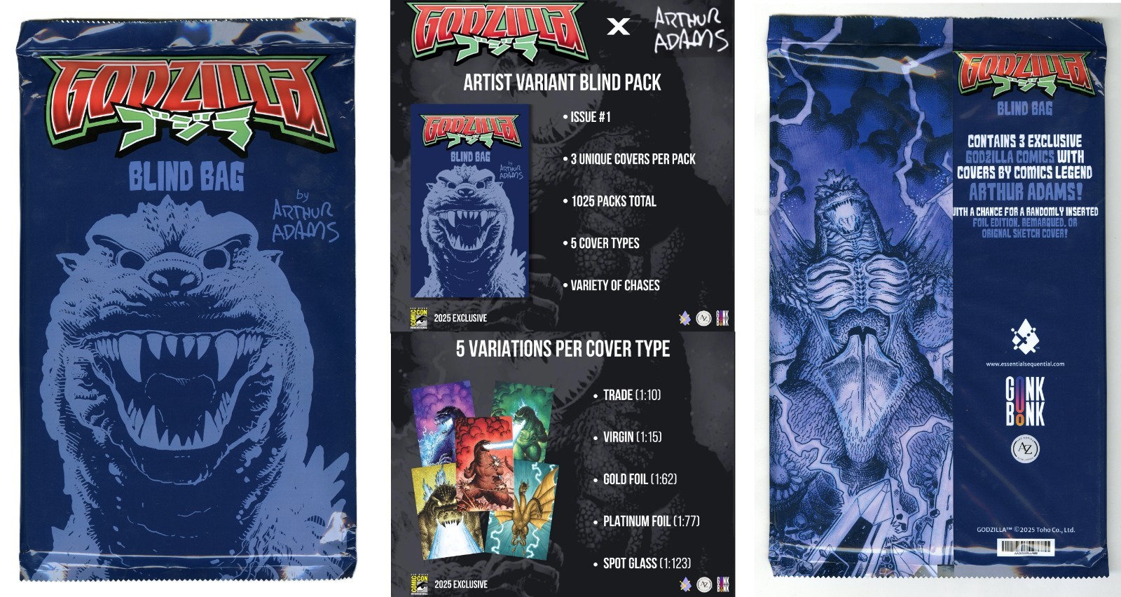 Godzilla #1 Arthur Adams SDCC Blind Bag 3 COVERS PACK / 5