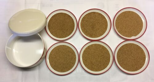 Set of 6 Georges Briard Coasters with Holder White Cream Red MCM Japan