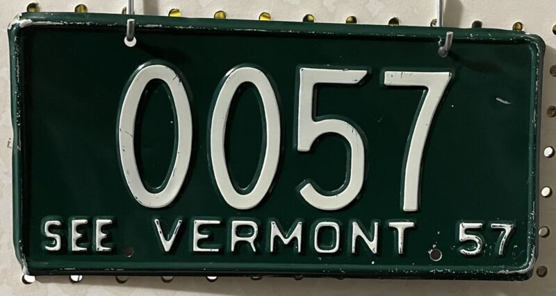 1957 Vermont License Plate Tag # 0057 Number Matches The Year!  Wow!! VT