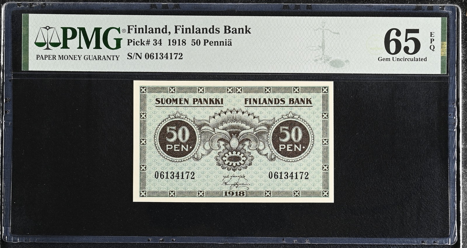 Finland 50 Pennia 1918 P 34 Gem UNC PMG 65 EPQ