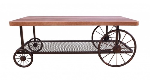 Прямоугольный журнальный столик с отделкой из дуба и Нижней полкой из металлической сетки