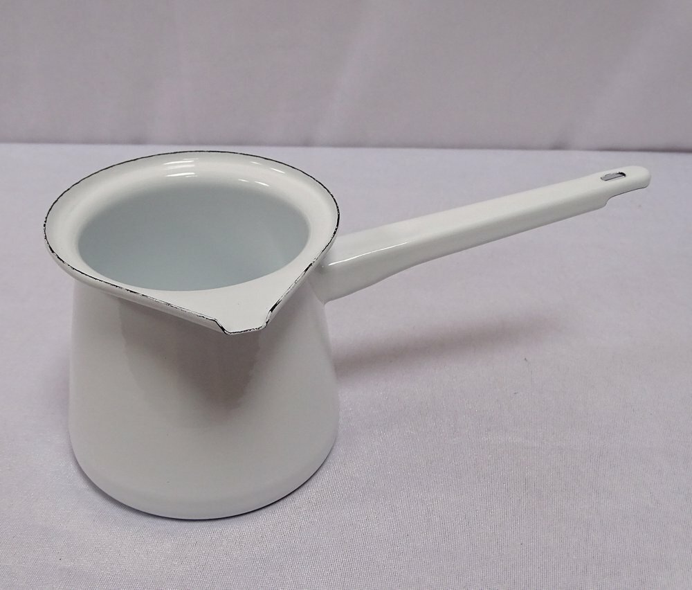 Türkische Kaffeekanne, Emaille Tiegelkanne, Mocca Kanne, Weiß 0,7 Liter