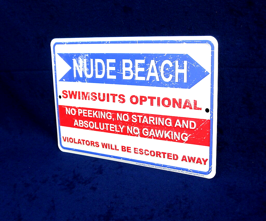 NUDE BEACH - *US MADE* Embossed Sign - Man Cave Garage Bar Yard Patio Wall Decor