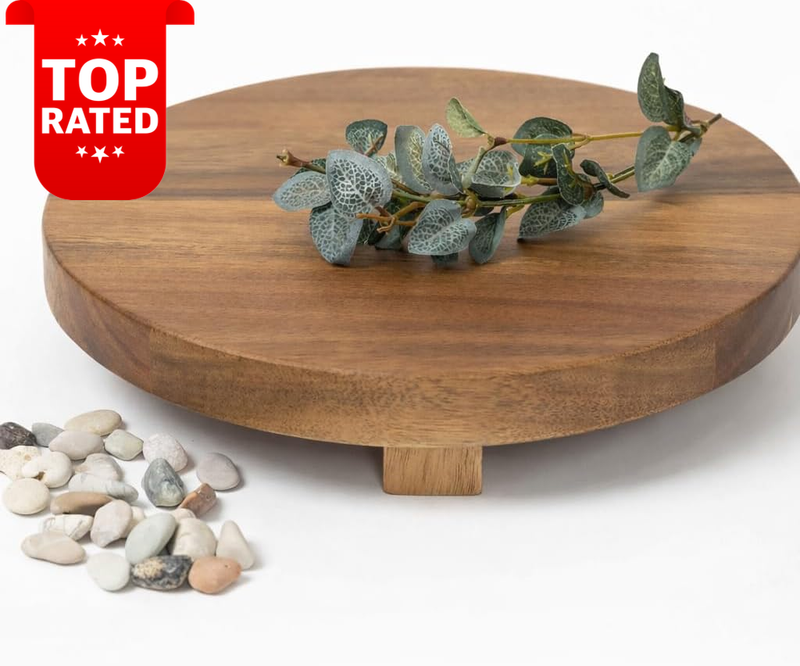 Acacia Wood Round Pedestal Stand 25cm Plant Display Riser Tray Home Decor