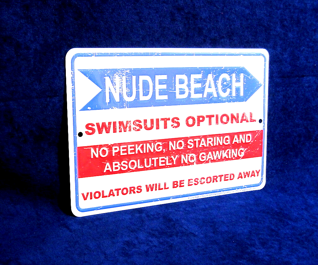 NUDE BEACH - *US MADE* Embossed Sign - Man Cave Garage Bar Yard Patio Wall Decor