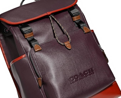 Pre-owned Coach Backpack Mens League Flap Large Leather Oxblood Red C5342 Laptop In Brown