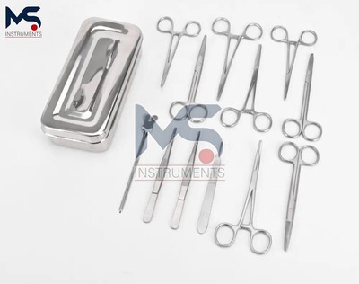 13 Pcs Basic Minor Surgery Kit with Stainless Steel Box Orthopedic Instruments