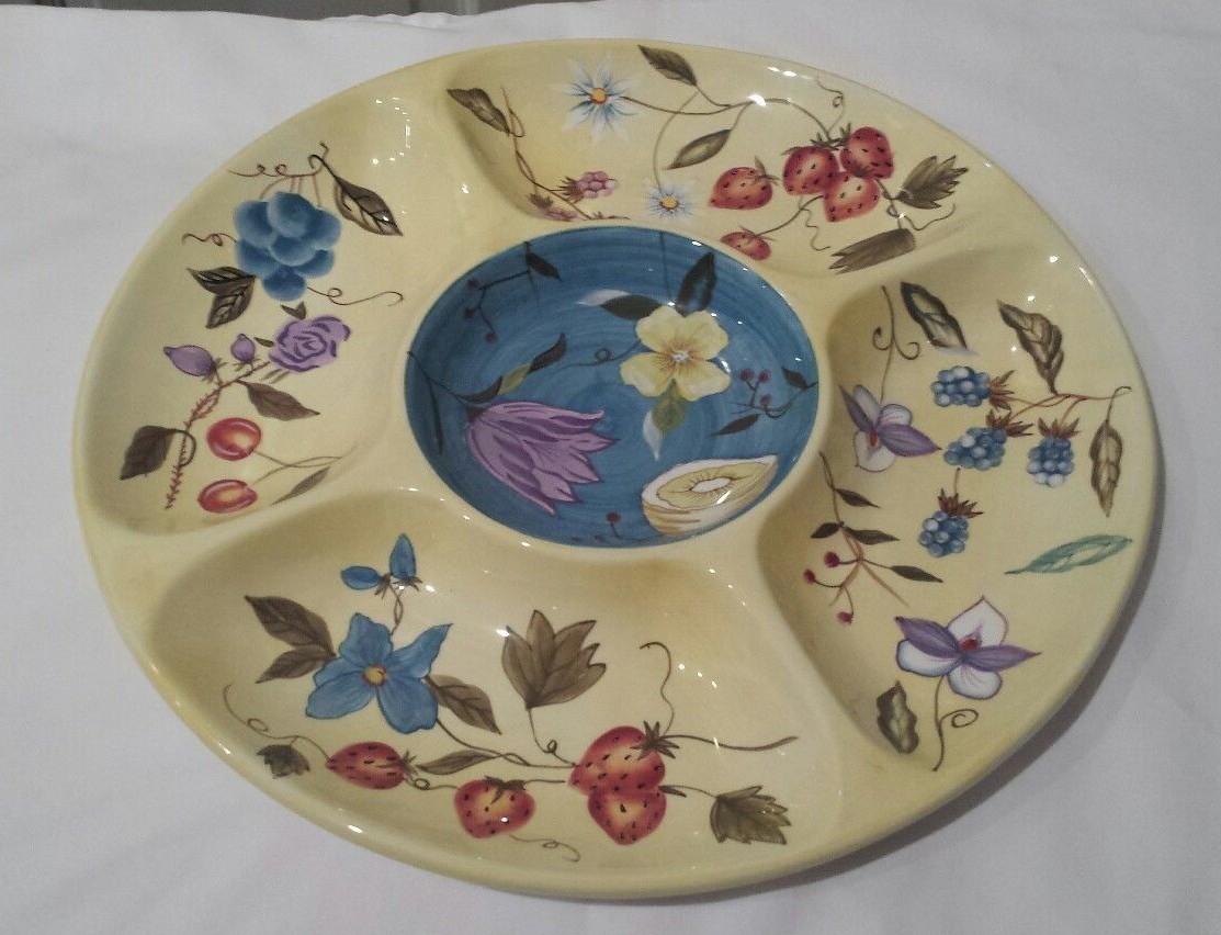 Zrike Chip & Dip Flora Platter 15 inch NEW WITH TAGS Hand Painted Beautiful!