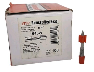 RAMSET/Red Head 1/4  x 1''L Shank 1/2  L Thread Threaded Stud (1) 100 Piece boxes