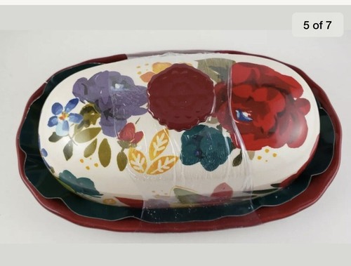 The Pioneer Woman TIMELESS FLORAL Butter Dish & Cow Creamer  Only Used For Dec