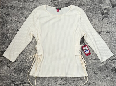 Vince Camuto Cream Utility  Twist Ribbed Grommet Tie Sides Top Size XL