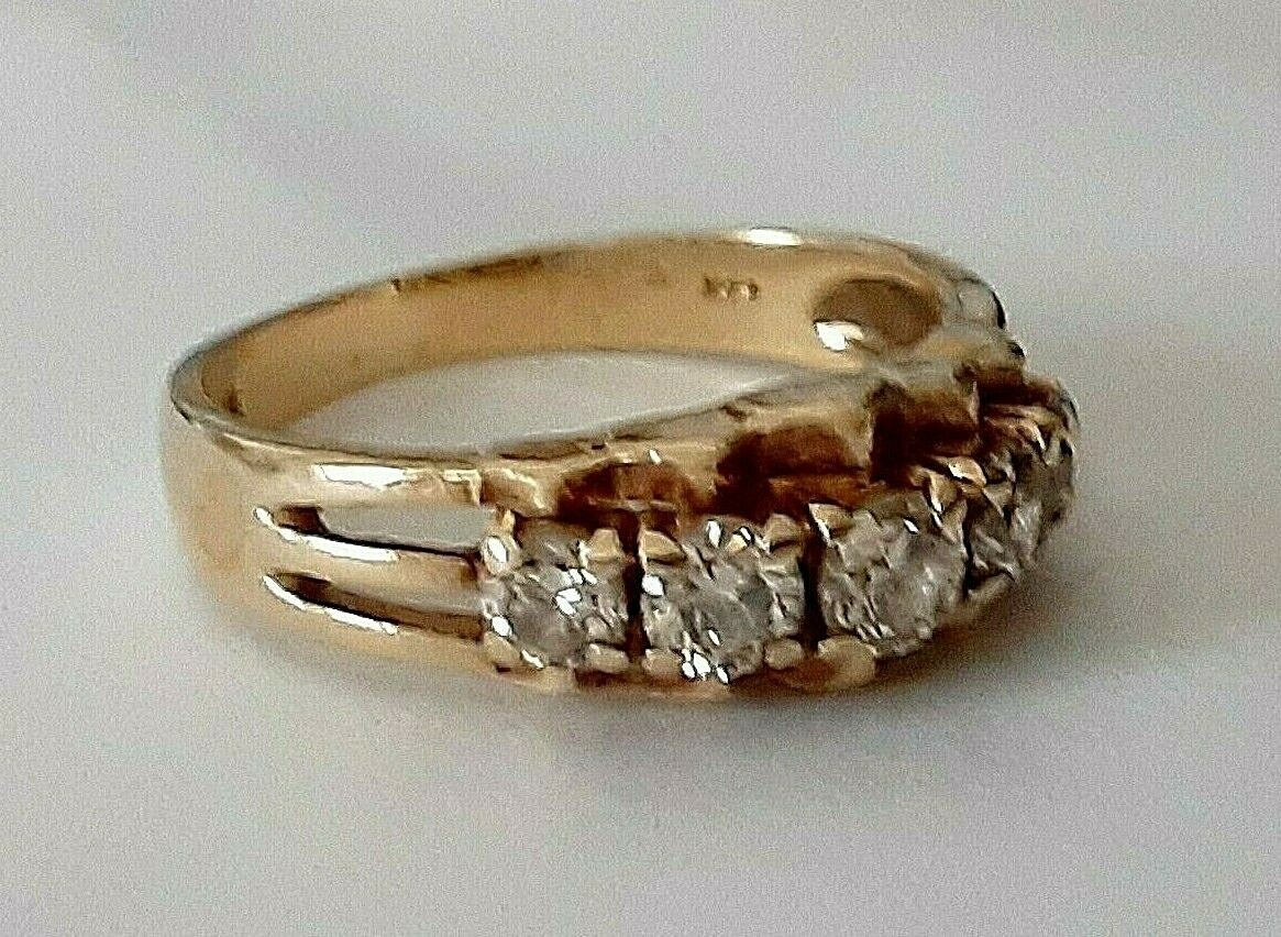 14k (585 Mark) Yellow Gold 5 Diamond Ring Sz 6.5 Vintage | eBay