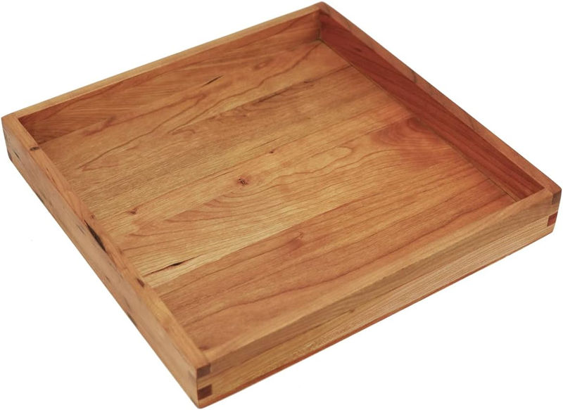 12 X 12 Inches Small Square Cherry Wood Ottoman Tray, Serve Tea, Coffee Classic