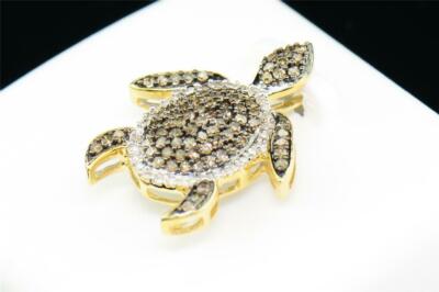 Pre-owned Gnd Atlanta Ladies 10k Yellow Gold Brown Diamond Pendant Animal Turtle Tortoise Charm .38 Ct In White
