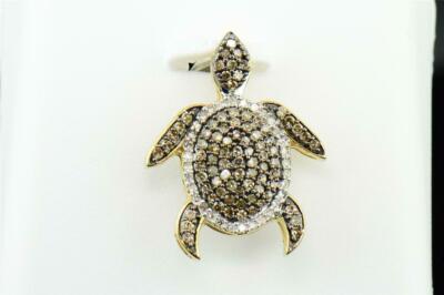 Pre-owned Gnd Atlanta Ladies 10k Yellow Gold Brown Diamond Pendant Animal Turtle Tortoise Charm .38 Ct In White