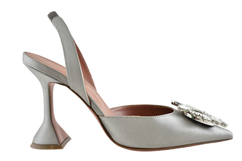 サンダル・ミュール AMINA MUADDI Silver leather Begum pumps Amina Muaddi Begum Sling Grey Silver Satin Crystal Slingback