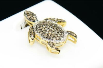 Pre-owned Gnd Atlanta Ladies 10k Yellow Gold Brown Diamond Pendant Animal Turtle Tortoise Charm .38 Ct In White