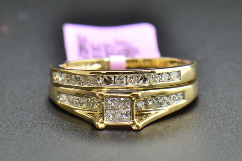Diamond Bridal Set 10k Yellow Gold Round Engagement Ring Wedding Band 0.50 Ct