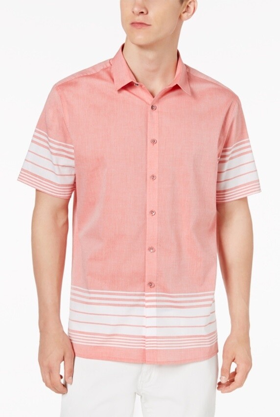 I.N.C 159211 Men's Striped Cotton Buttoned Down Hot Sauce Cambo Shirt Sz. Small