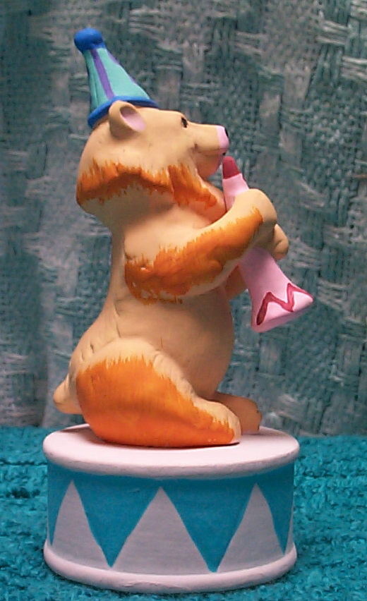 Bisque Circus Bear Figurine with Horn and Hat by Mann Japan