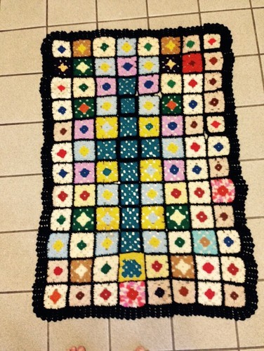 Vintage Hand Crochet Granny Squares Throw or Twin Blanket Size 45 X 31 Cross