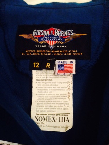 Gibson-Barnes Dupont NOMEX IIIA Coverall Flight JUMPSUIT 12 R