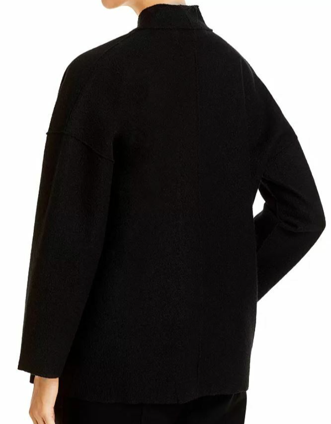Pre-owned Eileen Fisher System High Collar Boiled Wool Kimono Jacket In Black Sz M