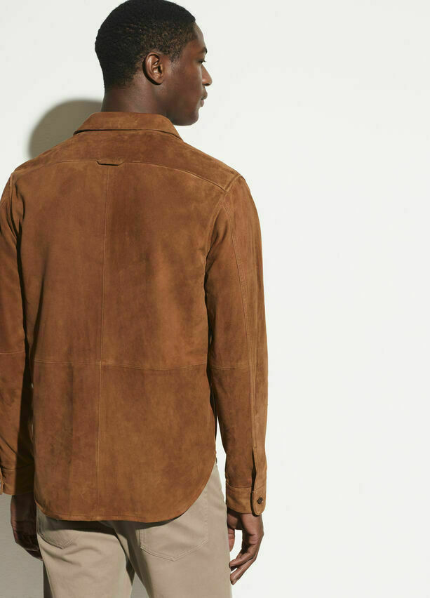 NEW FASHION STYLE NEU HERREN BROWN GLATT WILDLEDER SLIM FIT KRAGEN HEMD JACKE NFS 534