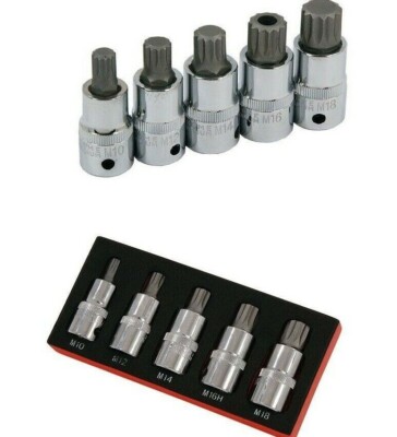 5pc SPLINE BIT SOCKET SET M10 M12 M14 M16 M18 1/2'' Drive Neilsen