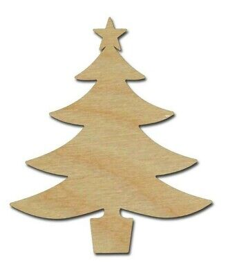 Christmas Tree With Star Unfinished Wood Cutout Holiday Decor Variety Of Sizes