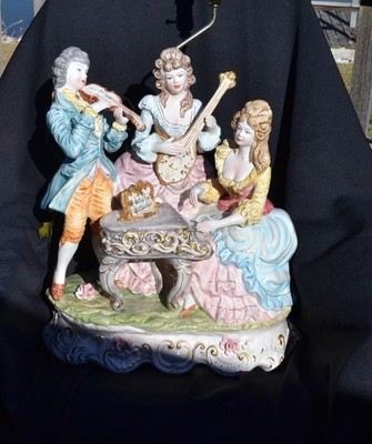 Large Vintage Capodimonte Porcelain Floral Italy Musicans Lamp Base