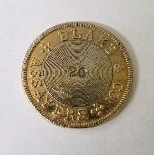 VTG BLAKE & CO. ASSAYERS 1855 FAUX 20 DOLLAR GOLD TOKEN COIN CALIFORNIA FANTASY