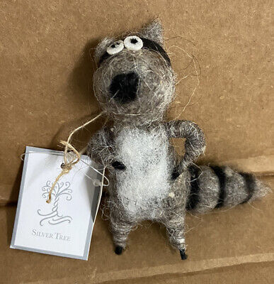 Silver Tree Plush Black and White Raccoon Christmas Ornament 4 inch A13025