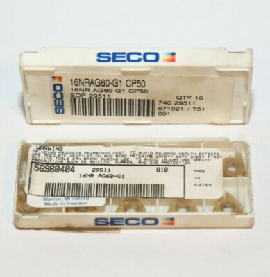 16NR AG60 G1 CP50 SECO *** 10 INSERTS *** FACTORY PACK ***
