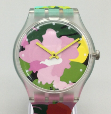 Swatch Tropical Garden Watch Women Pink Green Floral Dial 41mm New