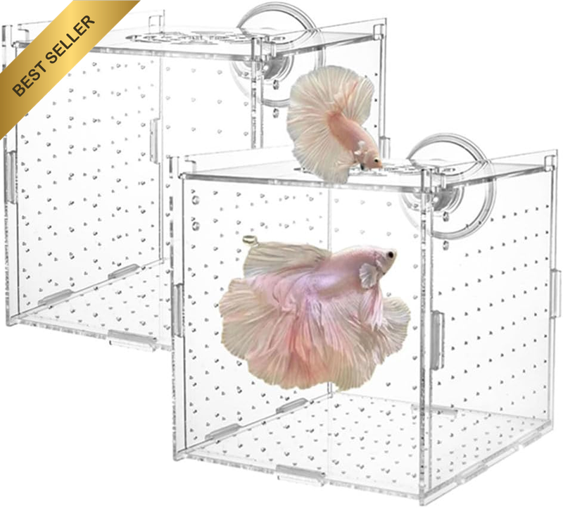 2PC Acrylic Fish Breeding Isolation Box Suction Cup Baby Shrimp Hatchery
